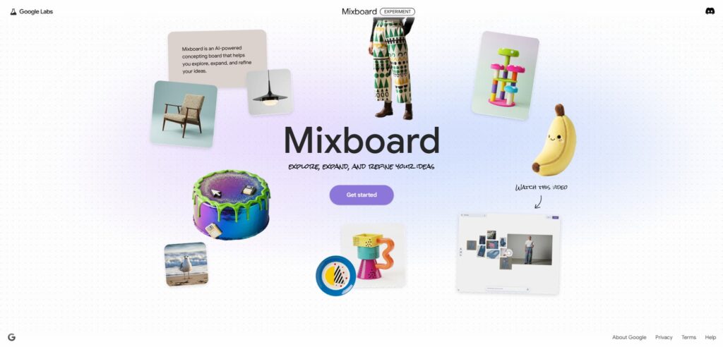 Google Mixboard grouping uploaded images into AI-curated clusters with themes