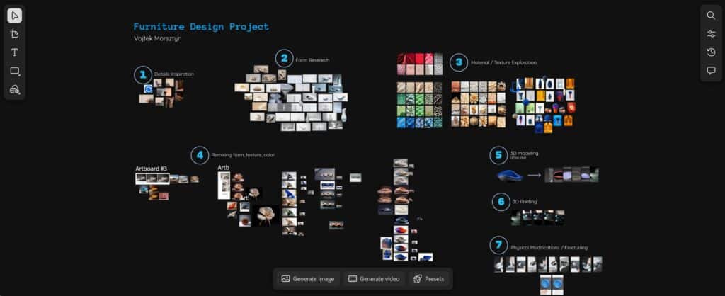 Adobe Firefly Boards with high-fidelity references, color palettes, and typography sets