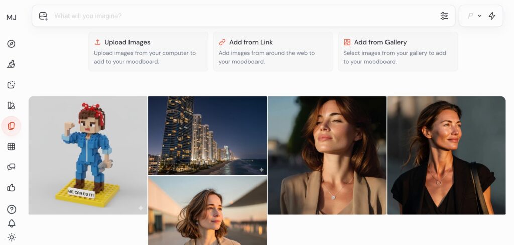 Midjourney moodboard grid showcasing consistent visual style generated from prompts