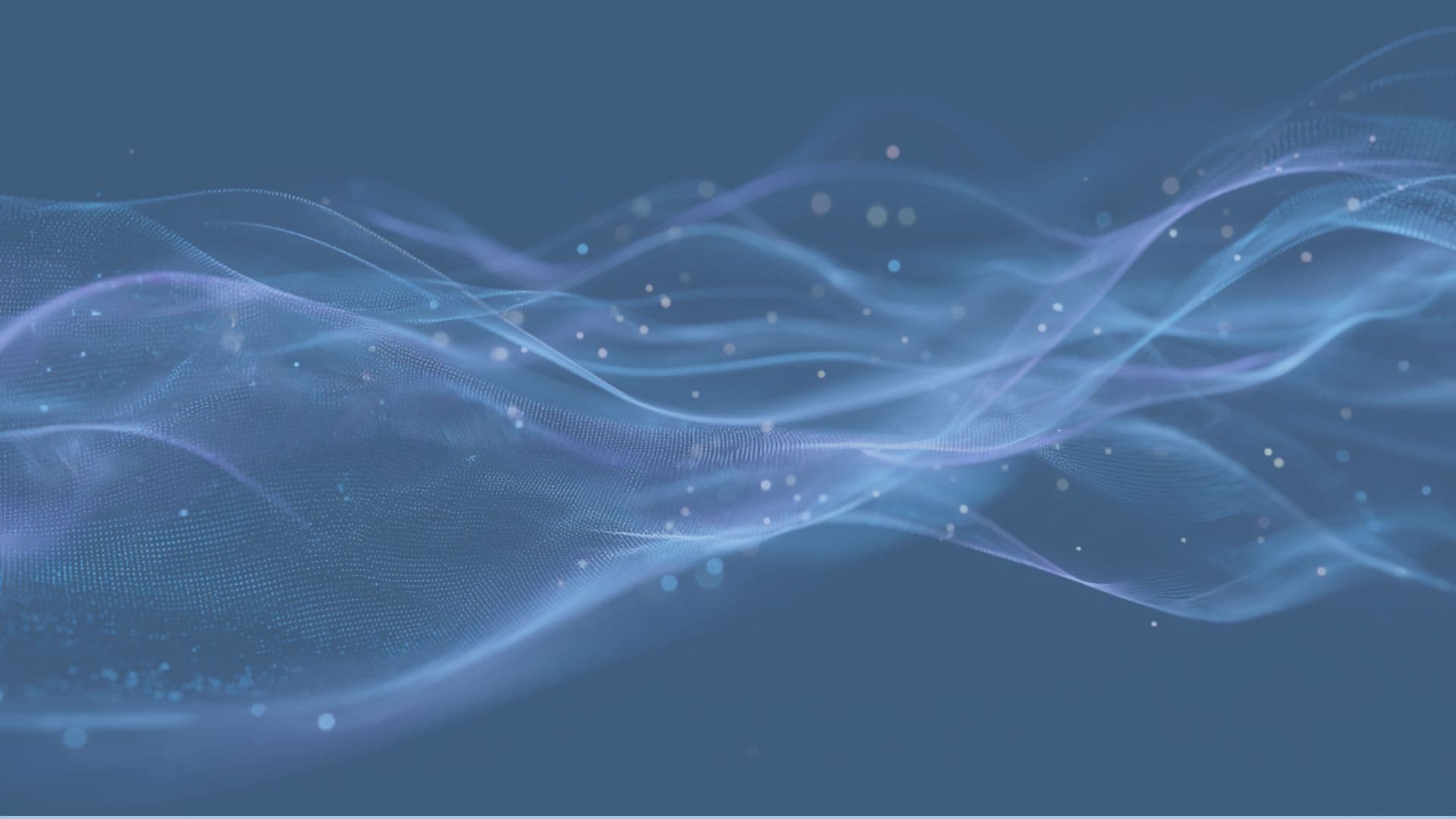 Abstract signal waves representing the quantum era of marketing, with flowing data-like particles on a dark background.