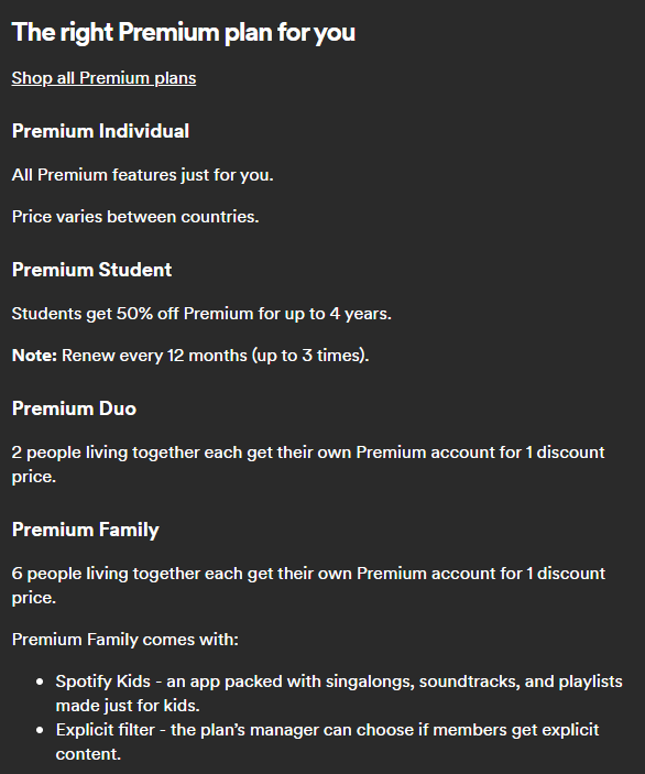 Spotify membership tiers levels