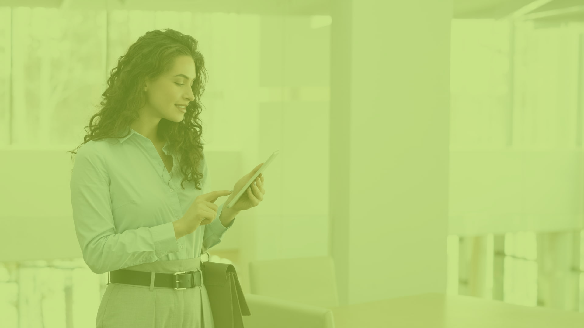 business woman interacts with CRM technology